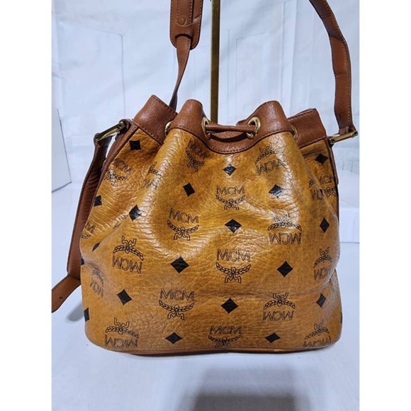 Authentic MCM Visetos Essential Drawstring Bucket Bag Cognac - Picture 11 of 16
